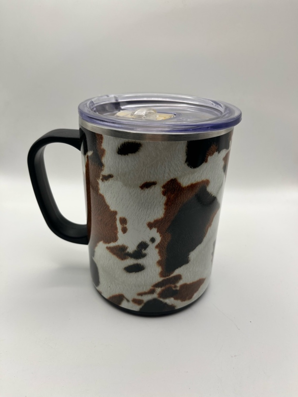 Swig Insulated Cowhide Print Travel Mug with Lid - Brown/Black/White